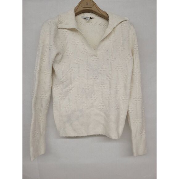Rent the runway xs white pullover LK Bennett ribbed Jean sweater ivory preppy - Picture 5 of 8